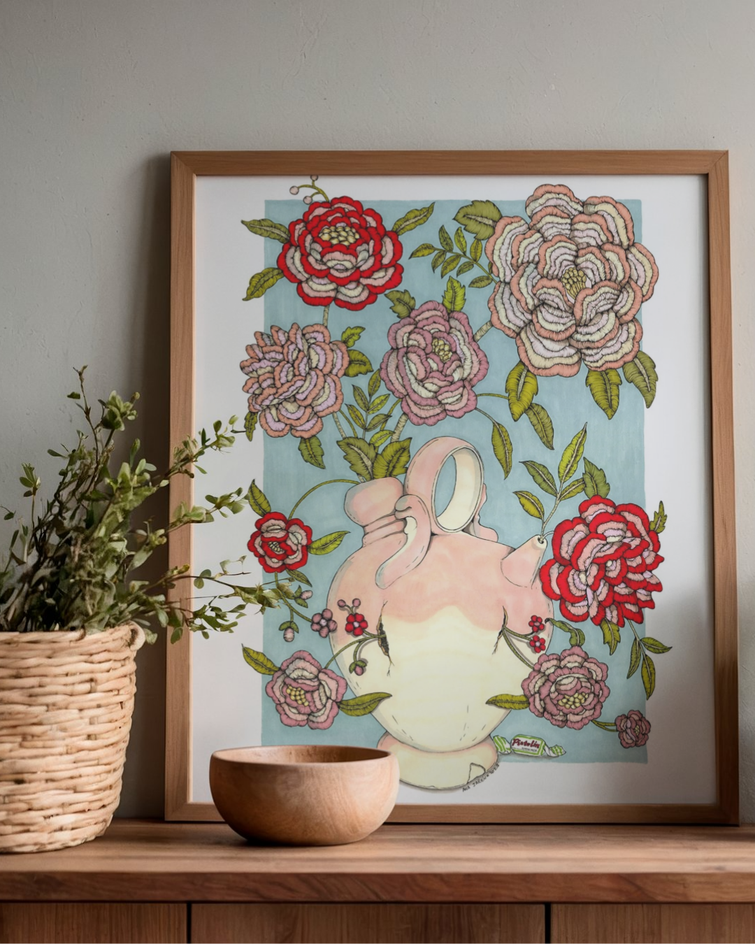 Lámina botijo flores bordadas