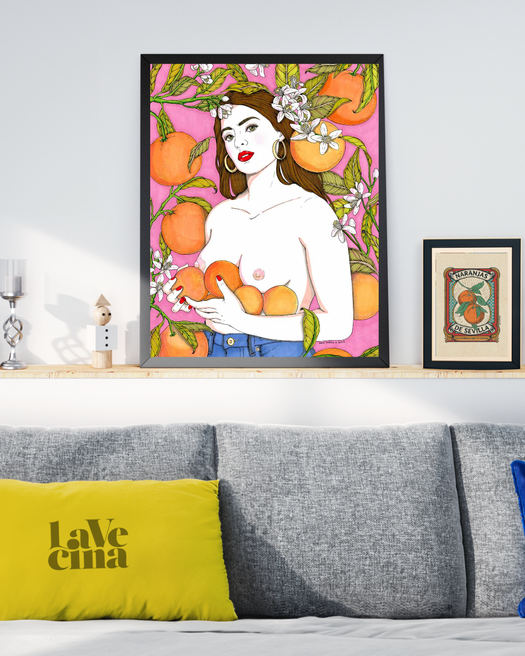Lámina Mujer con naranjas