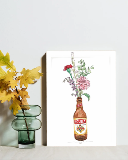 Lámina botellín Águila con claveles y flores