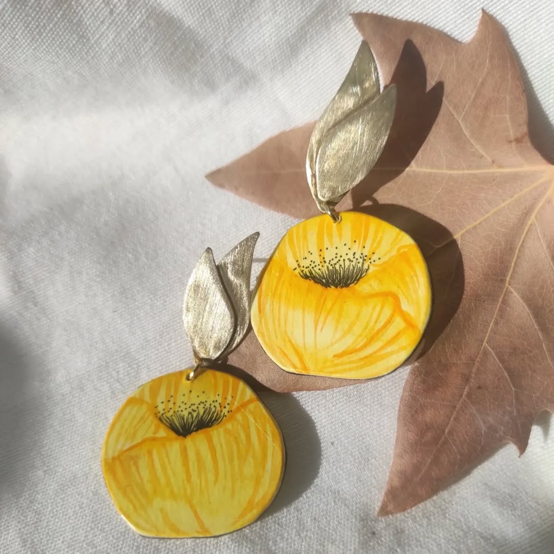 Pendientes Flor amarillo - Cartón reciclado