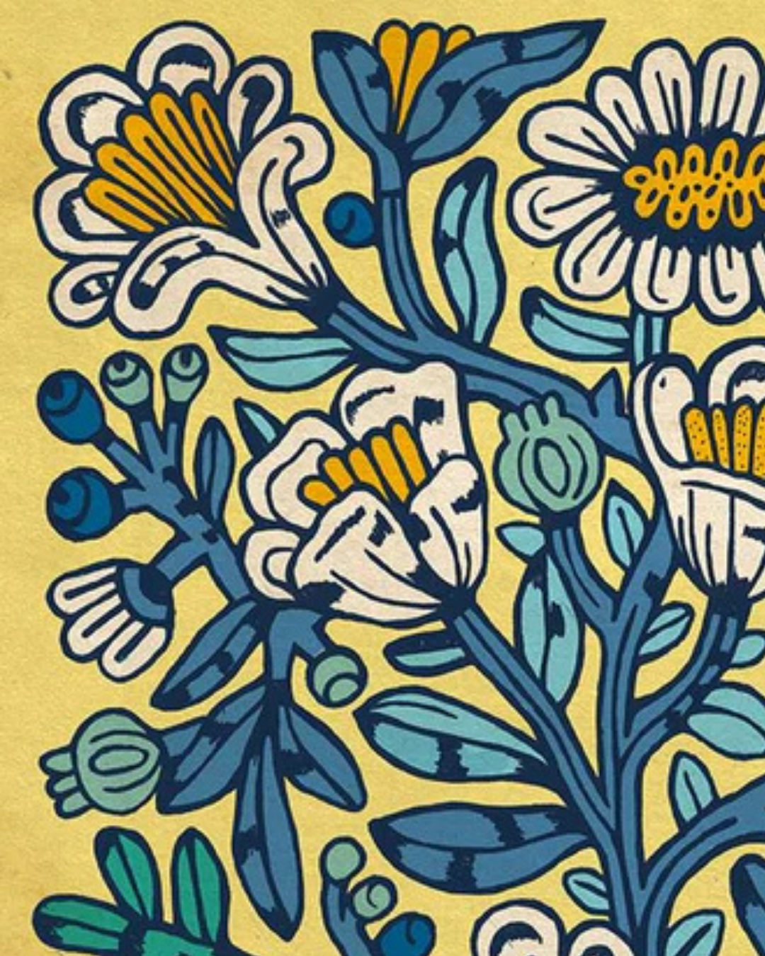 Lámina Mano azul - fondo amarillo