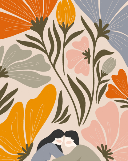 Lámina beso pareja y flores