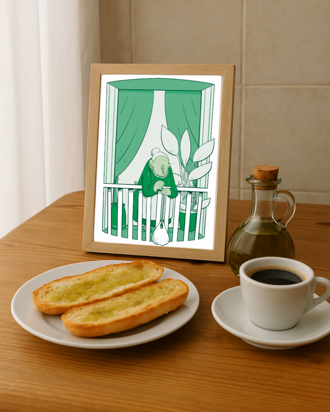 Lámina de Abuela en el balcón verde