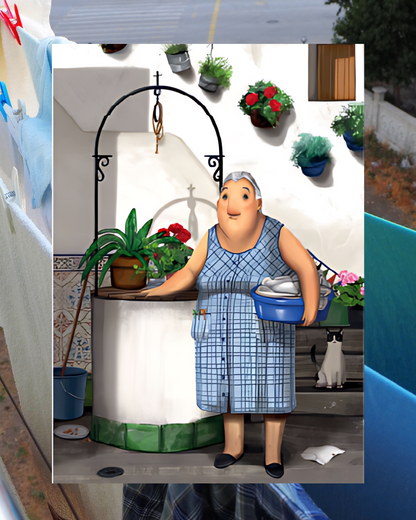 Grandmother coming down from the roof