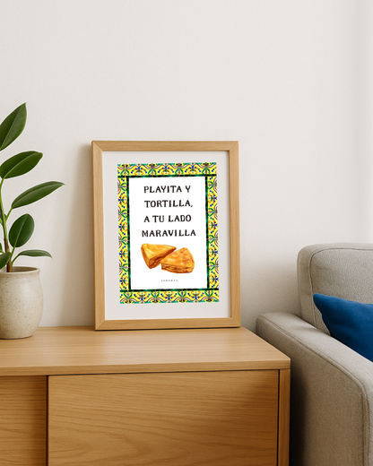 Lámina "Playita y tortilla, a tu lado maravilla"