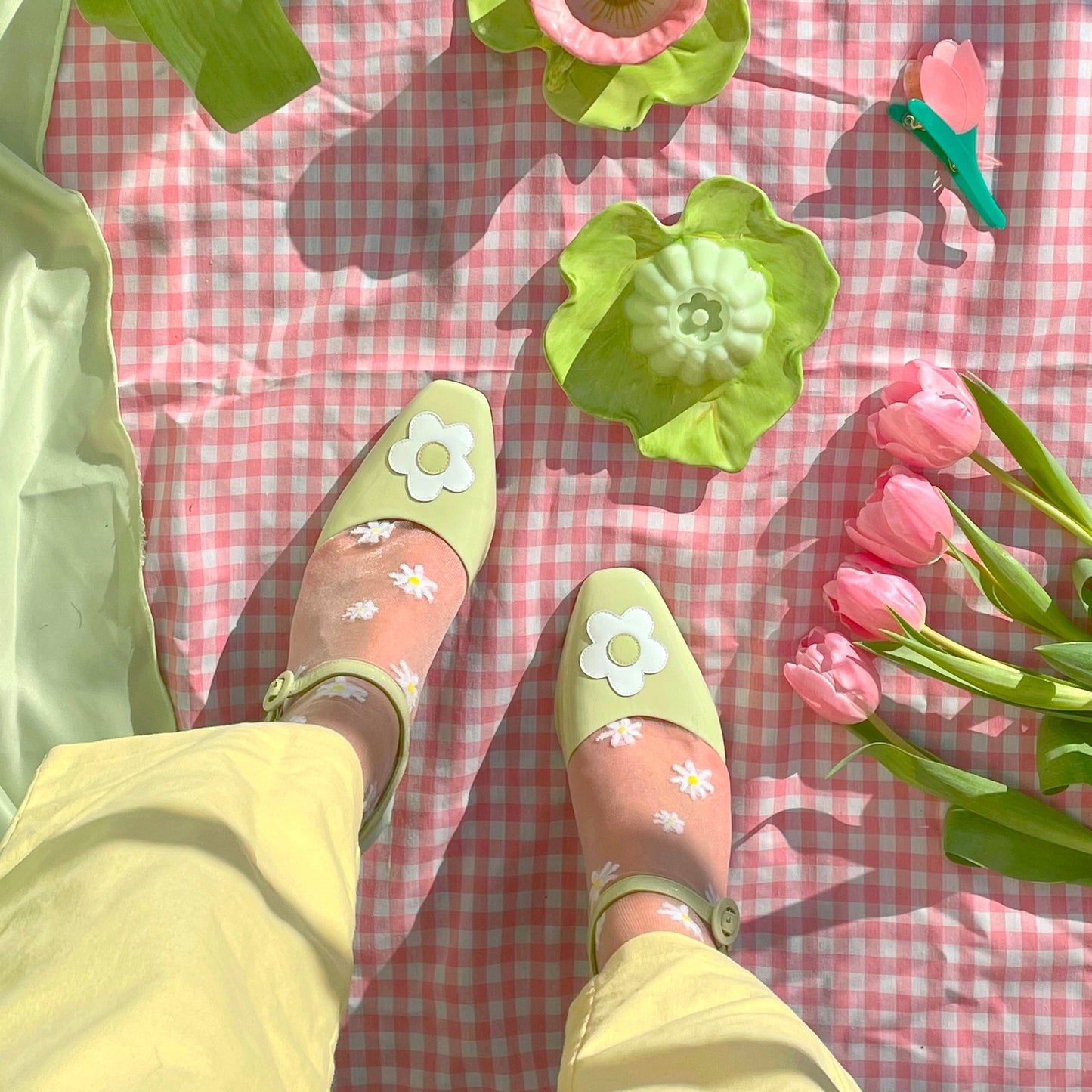 Calcetines margaritas blancas transparente