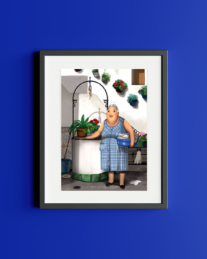 Grandmother coming down from the roof