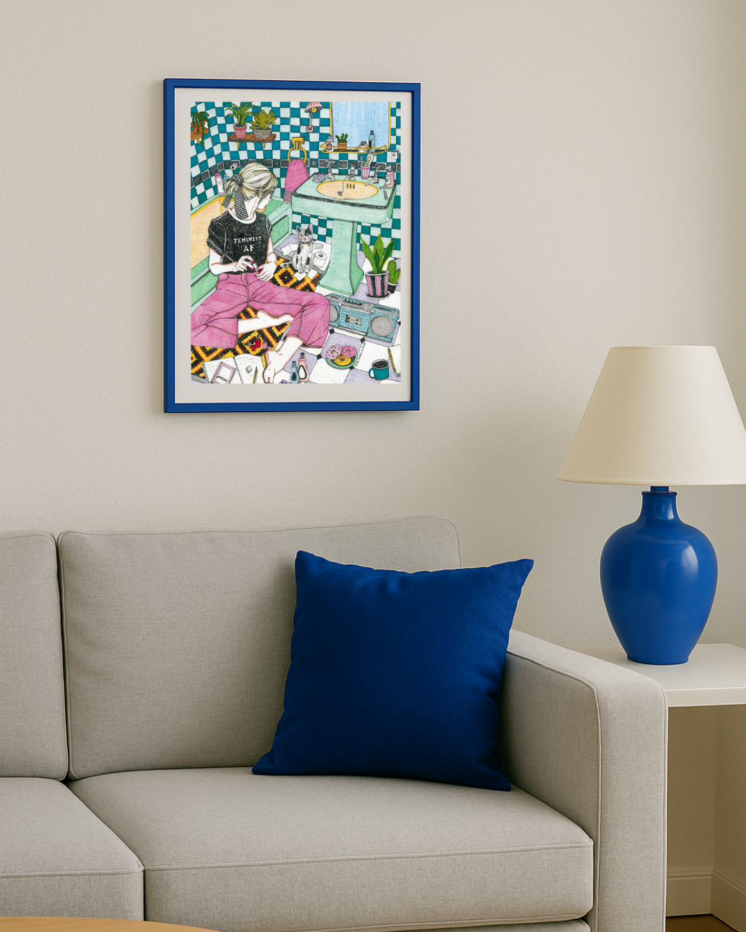 Lámina Chica feminist gato baño