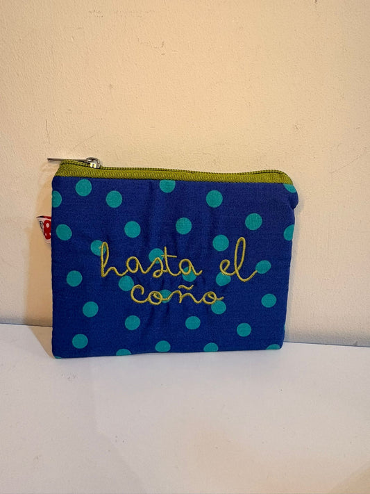 Azul marino lunares turquesa letra verde caqui - Monedero - Hasta el coño
