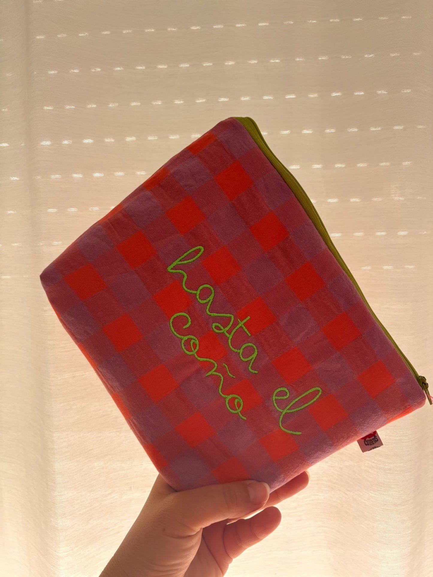 Vichy coral lila letra verde - Hasta el coño - Neceser