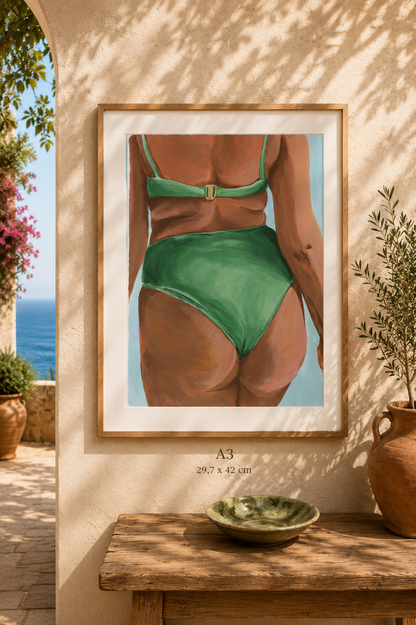Lámina Chica bikini verde culo