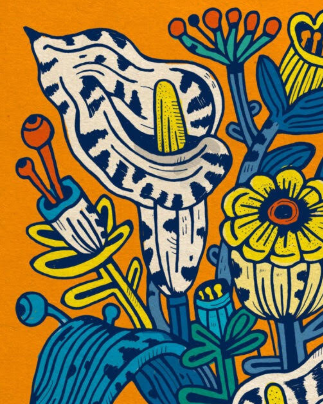 Lámina Mano corazón fondo naranja