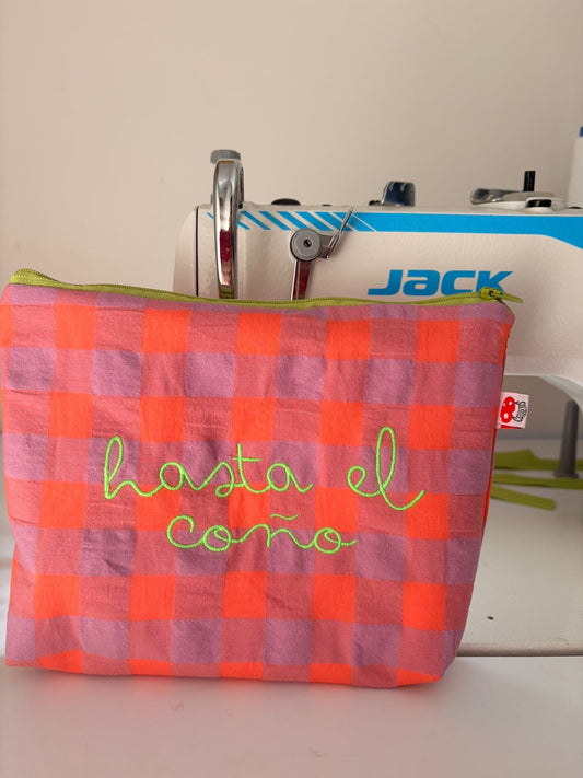 Vichy coral lila letra verde - Hasta el coño - Neceser