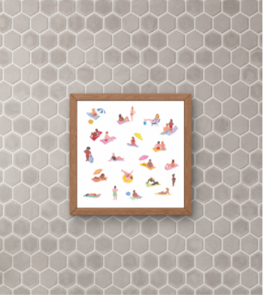 Lámina Cuadrada de gente en la playa