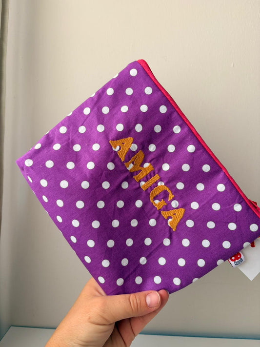 Morado lunares letra dorada - Amiga - Neceser