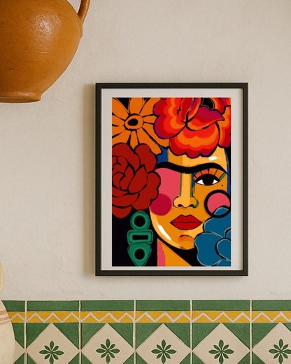 Lámina versión Frida flores grandes colores