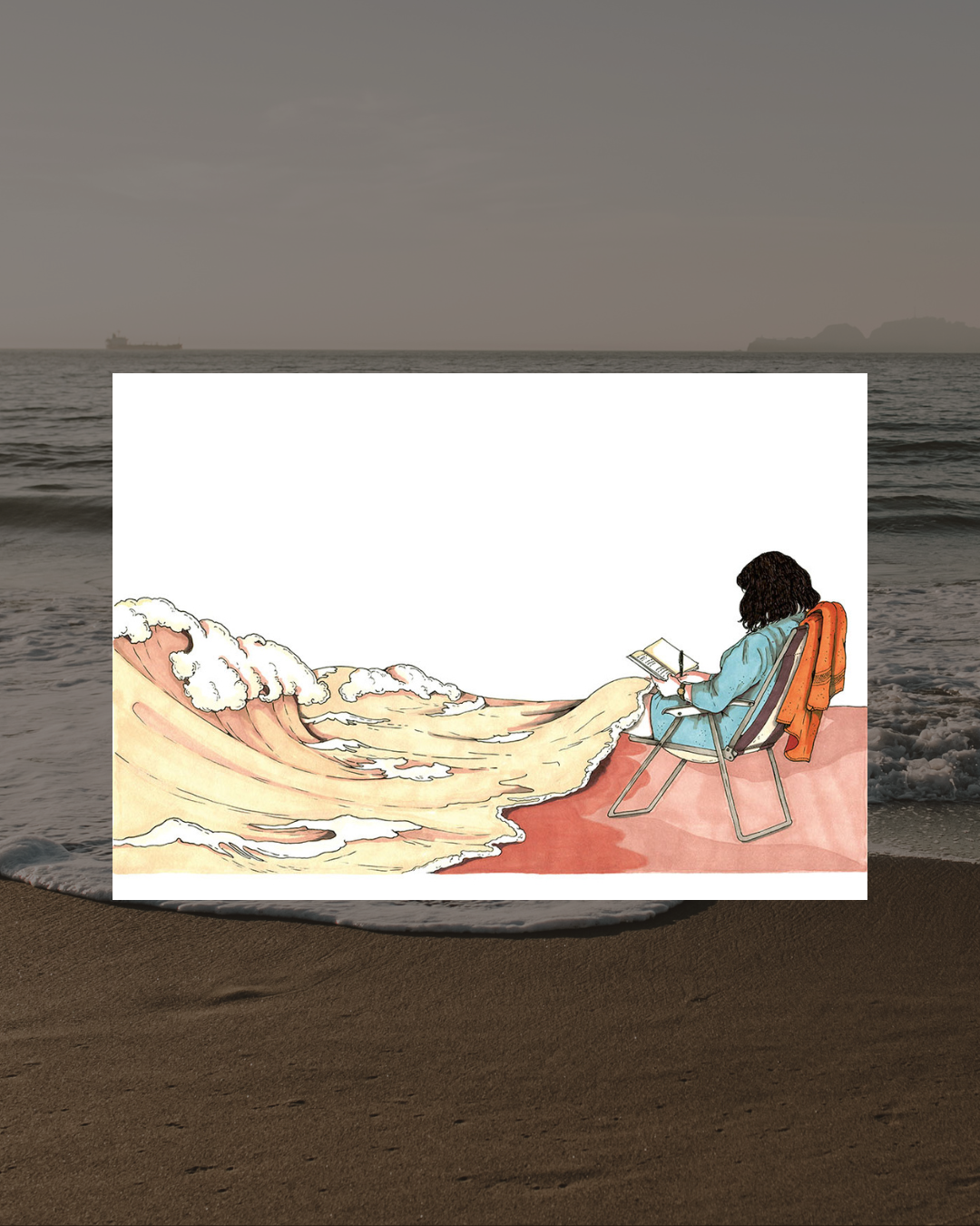 Lámina chica leyendo con manta del mar