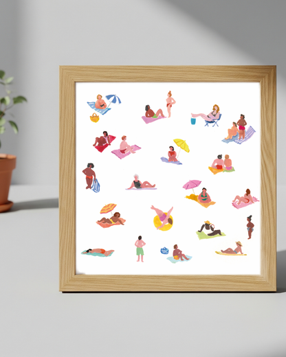 Lámina Cuadrada de gente en la playa