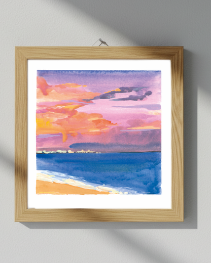 Lámina Cuadrada del atardecer en la playa