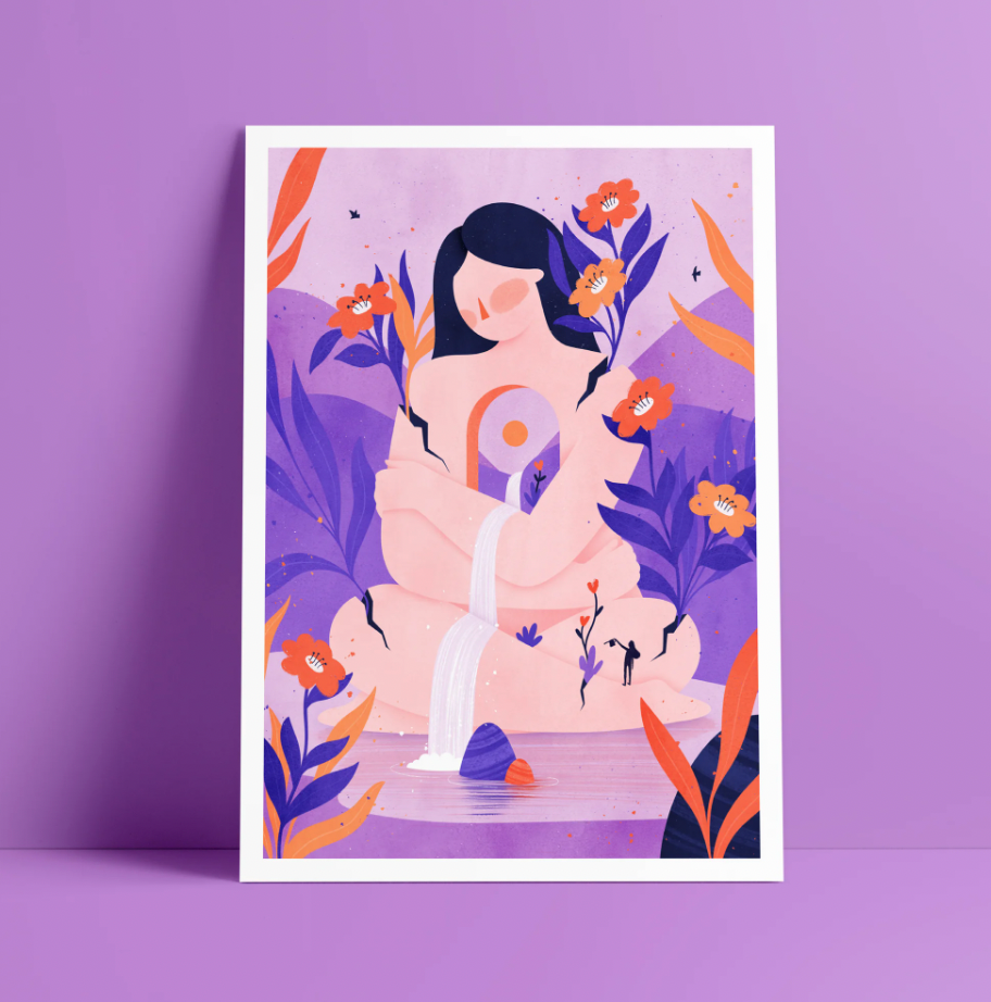 Lámina chica abrazándose río