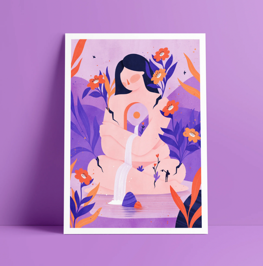 Lámina chica abrazándose río