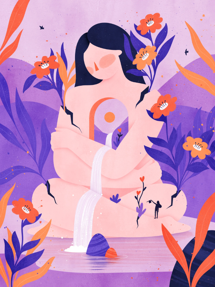 Lámina chica abrazándose río