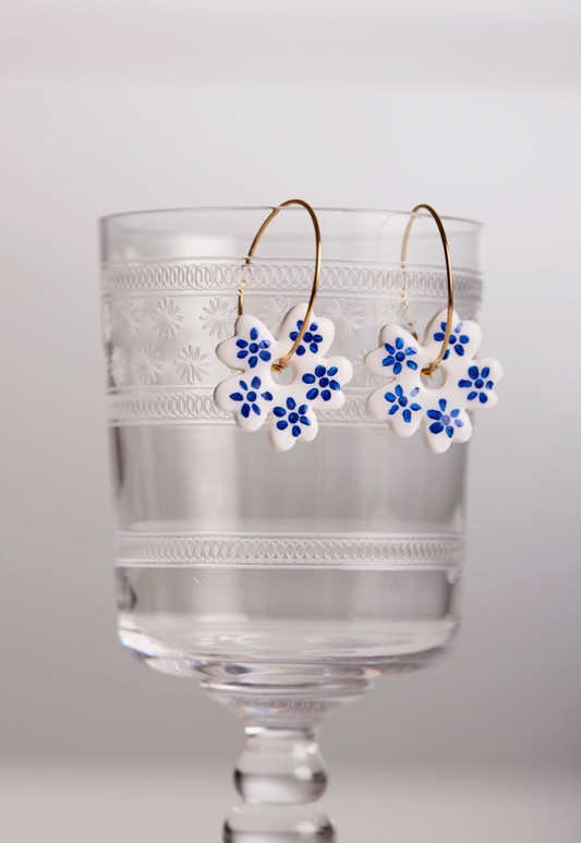 Pendientes aro forma de flor pintado a mano