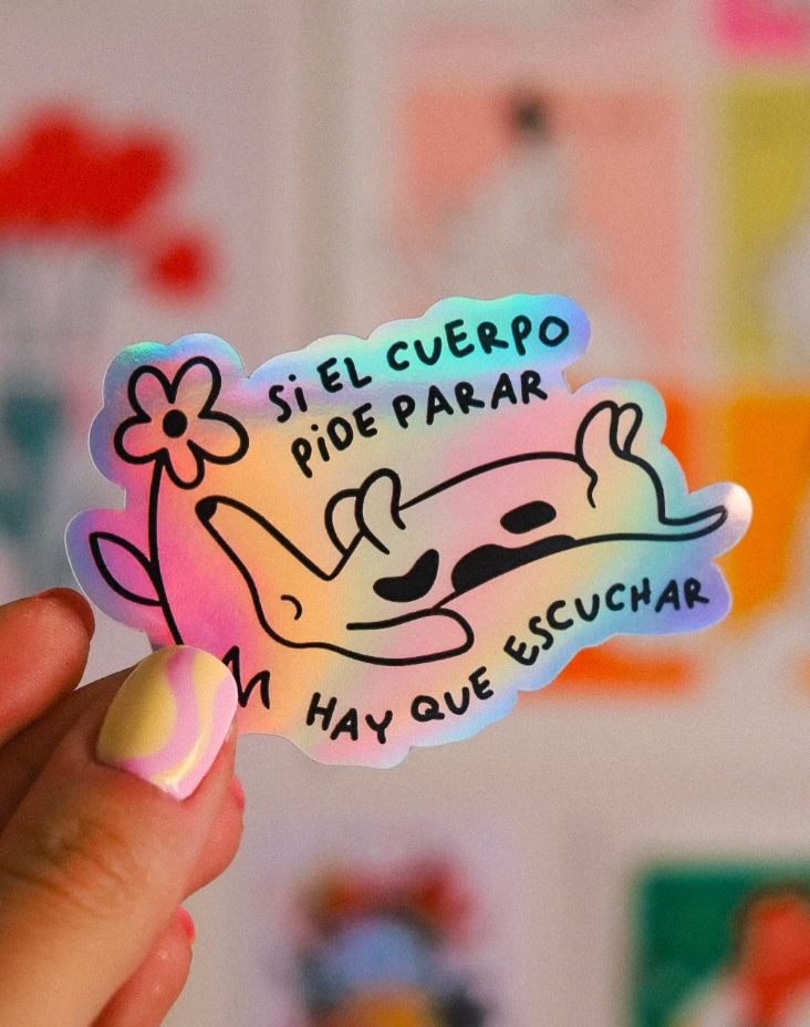 Pegatina holográfica perro "si el cuerpo pide parar"
