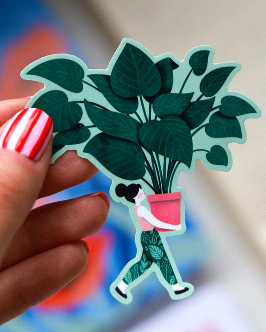 Pegatina vinilo chica con planta