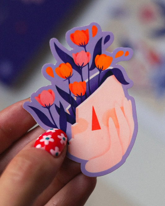 Pegatina vinilo chica cara con flores