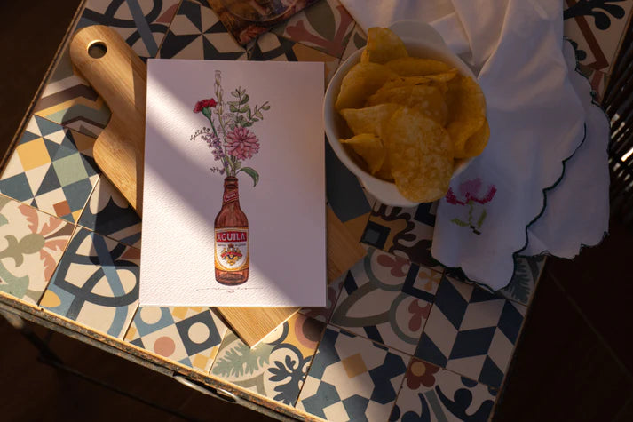 Lámina botellín Águila con claveles y flores