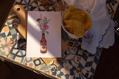 Lámina botellín Águila con claveles y flores