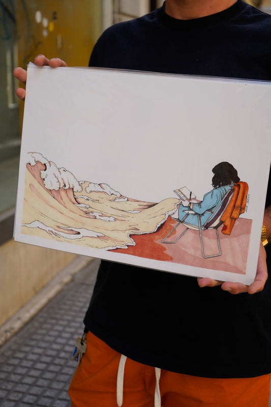 Lámina chica leyendo con manta del mar