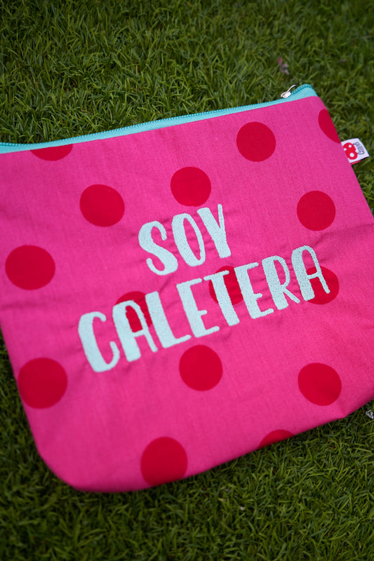 Rosa lunares rosas letra celeste - Soy Caletera - Neceser