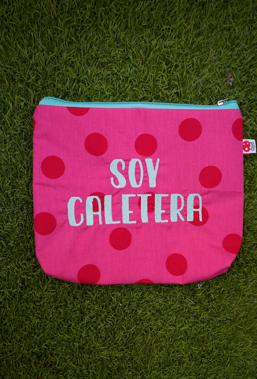 Rosa lunares rosas letra celeste - Soy Caletera - Neceser