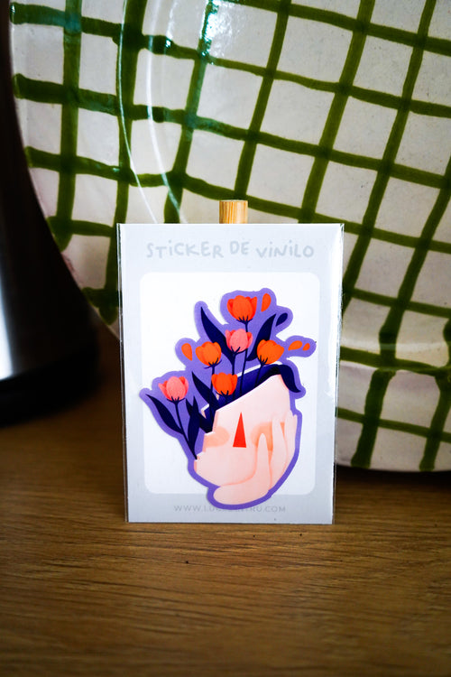 Pegatina vinilo chica cara con flores