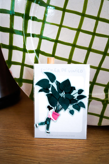 Pegatina vinilo chica con planta