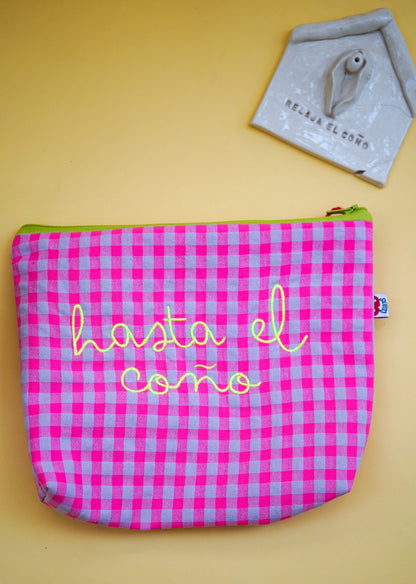 Vichy rosa letra amarilla - Hasta el coño - Neceser flúor