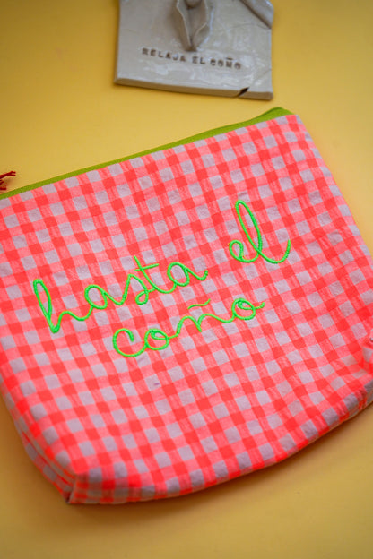 Vichy naranja letra verde - Hasta el coño - Neceser flúor