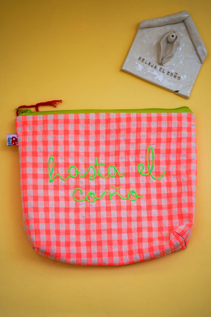 Vichy naranja letra verde - Hasta el coño - Neceser flúor