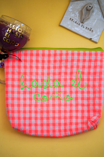 Vichy naranja letra verde - Hasta el coño - Neceser flúor