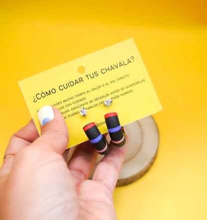 Pendientes #9 negro líneas de colores