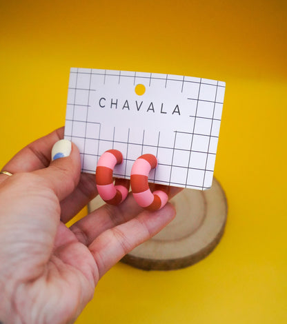 Pendientes #6 líneas rojas y rosas