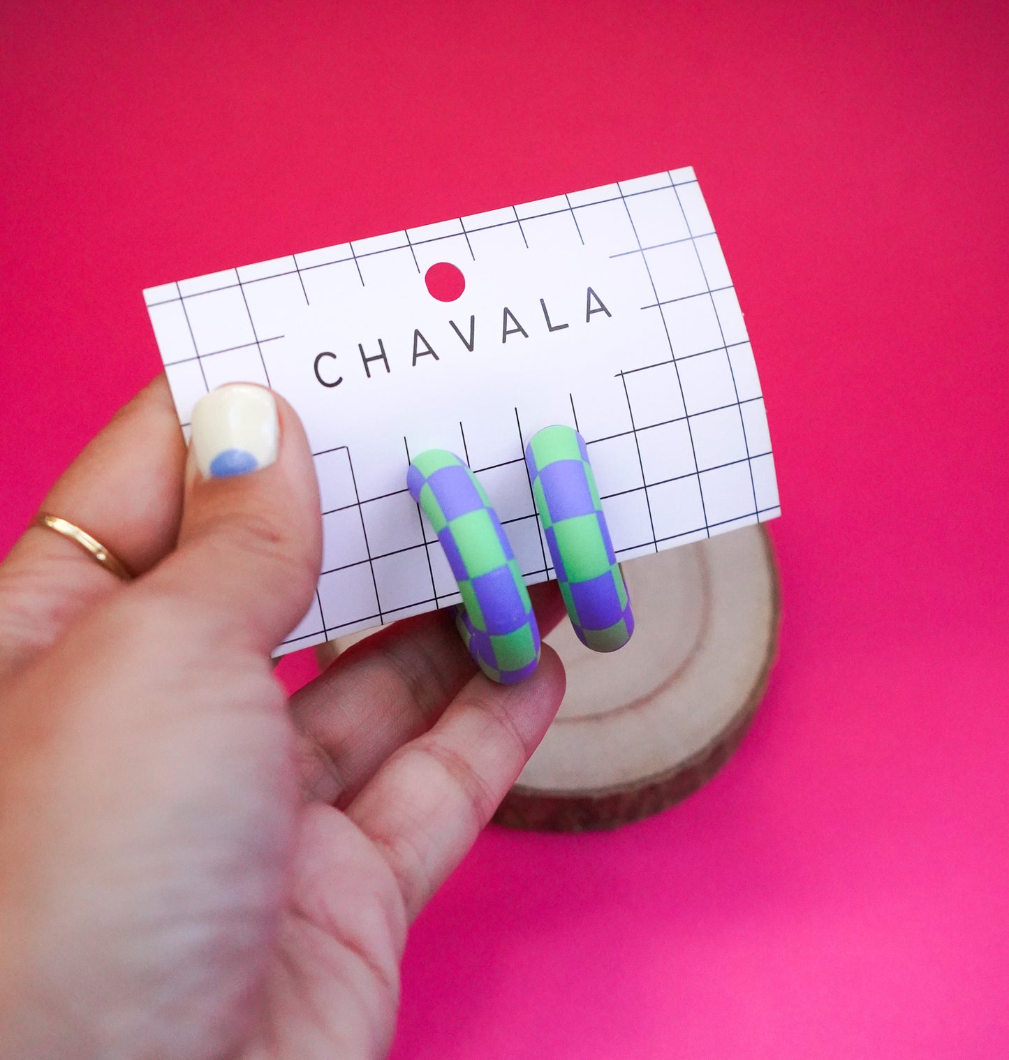 Pendientes #5 azul y verde damero