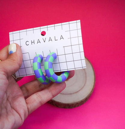 Pendientes #5 azul y verde damero