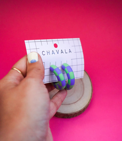 Pendientes #5 azul y verde damero