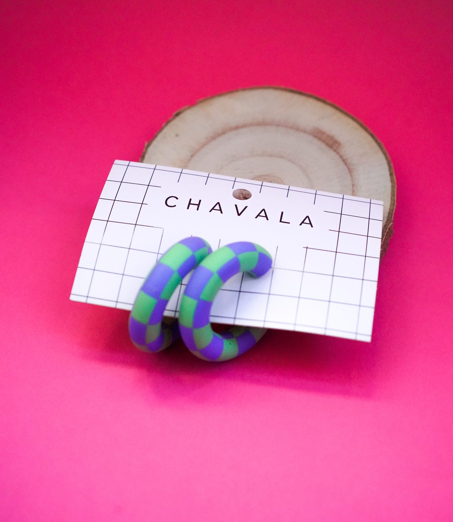 Pendientes #5 azul y verde damero