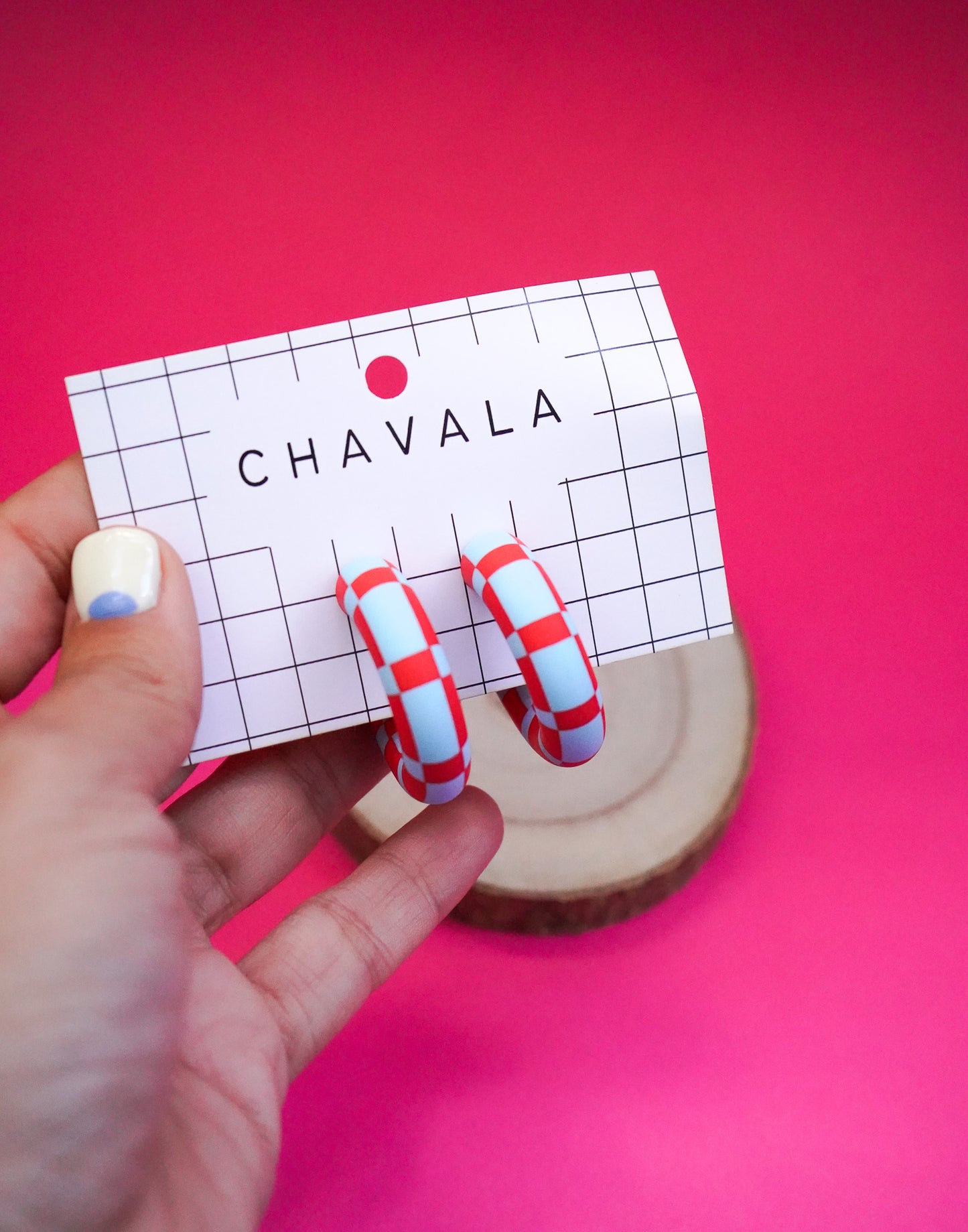 Pendientes #3 azul y rojo damero