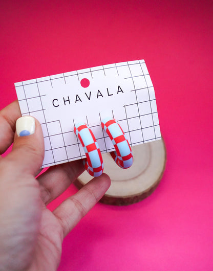 Pendientes #3 azul y rojo damero