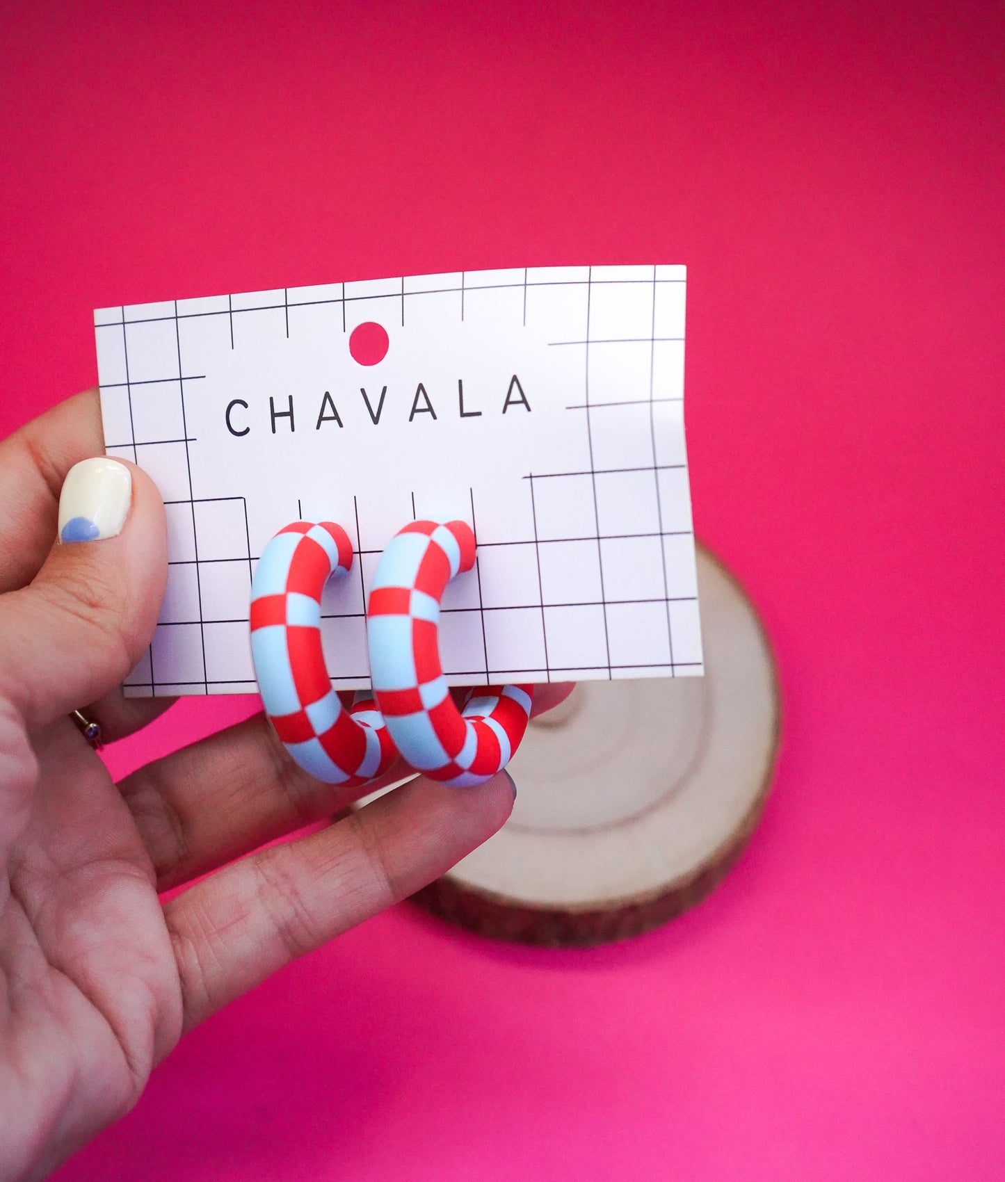 Pendientes #3 azul y rojo damero